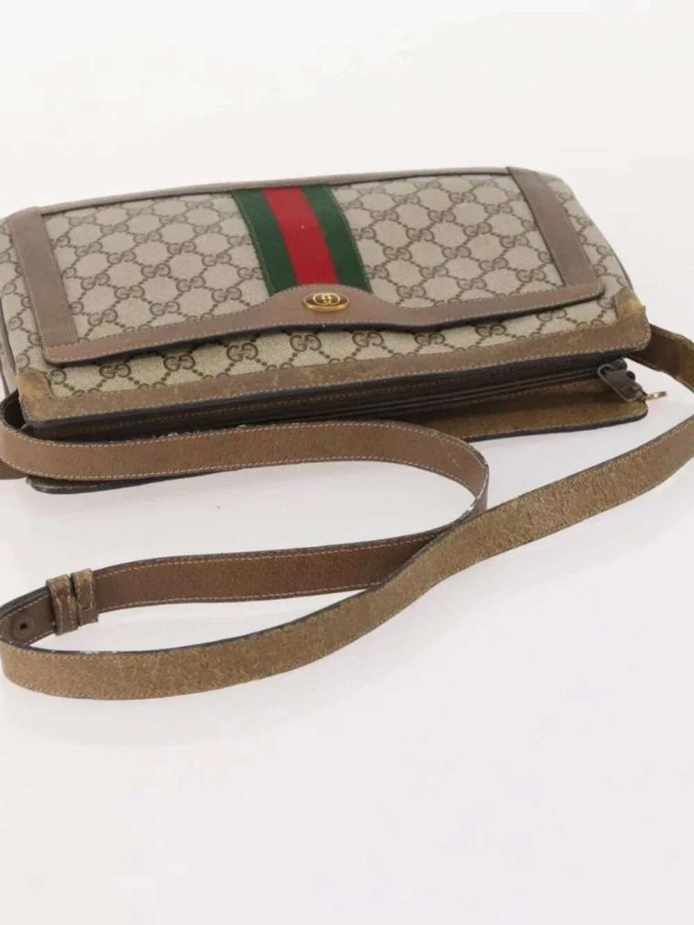 GUCCI GG Supreme Web Sherry Line Bag PVC Beige Gold 14 02 013 Auth INZ070